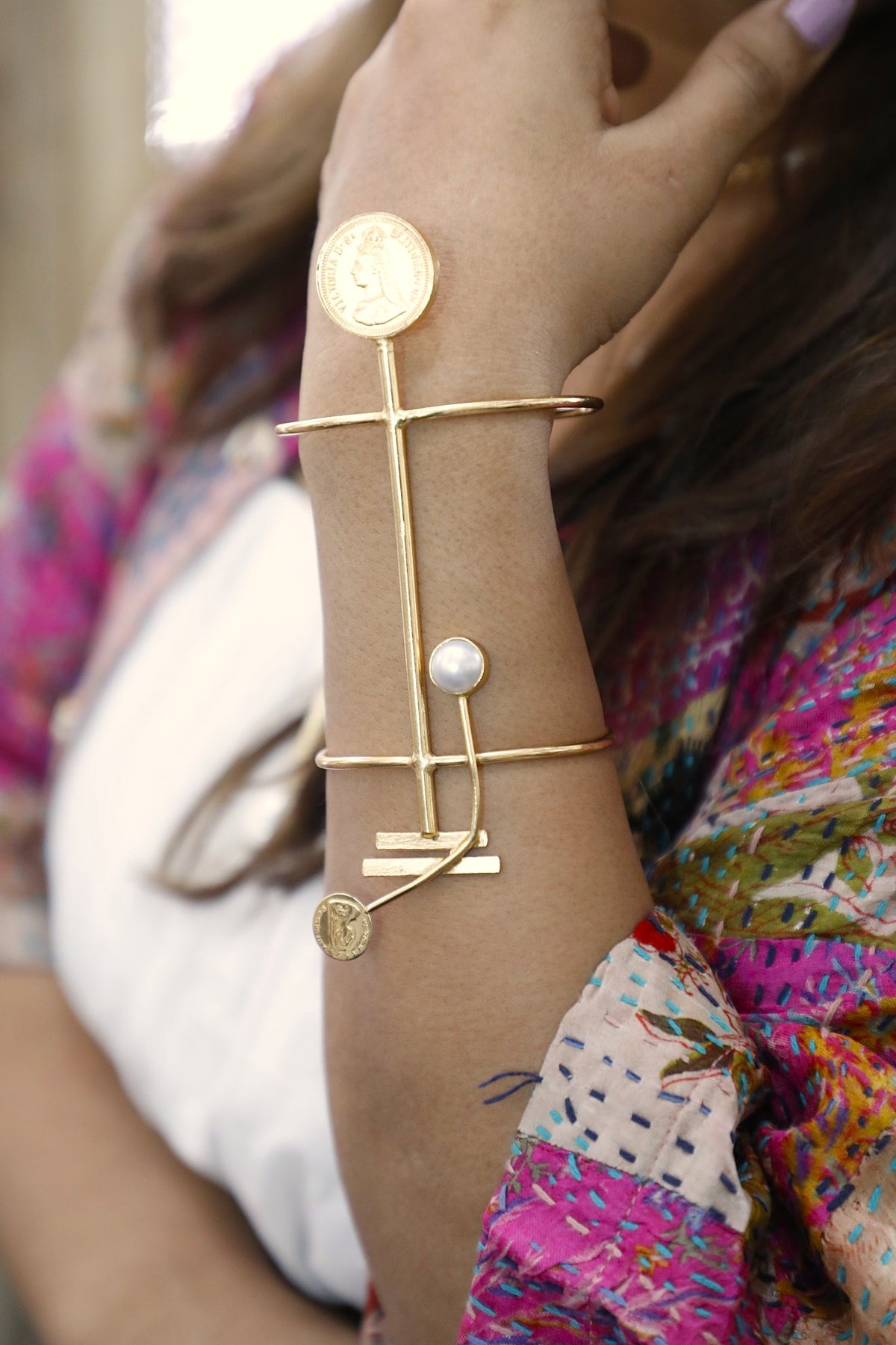Celestial Coin Cuff Pearl Kada