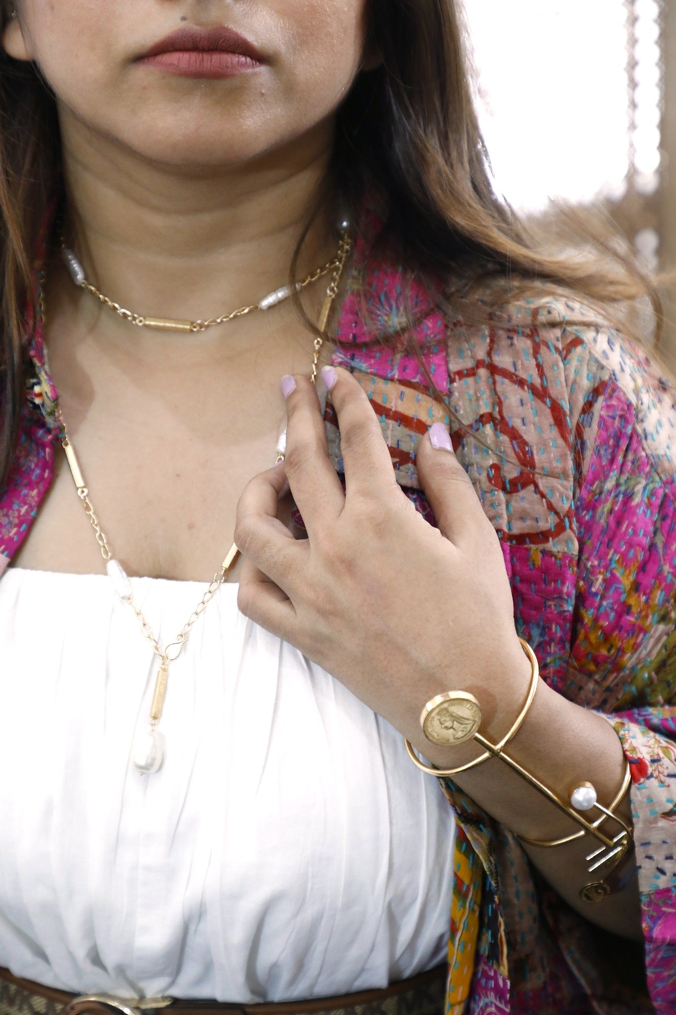 Convertible Brass Pearl Necklace