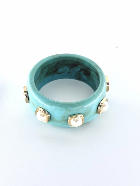 Turquoise Pearl Studded Statement Bangle