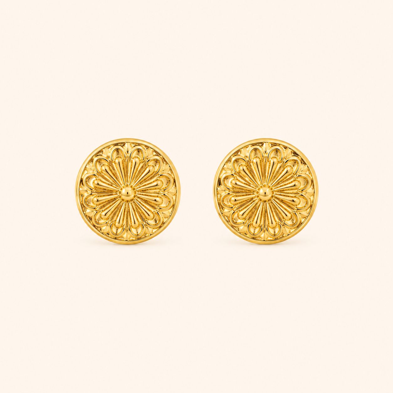 Vintage Floral Brass Stud Earrings