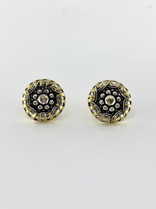 Vintage Oxidized Dual-Tone Round Stud Earrings