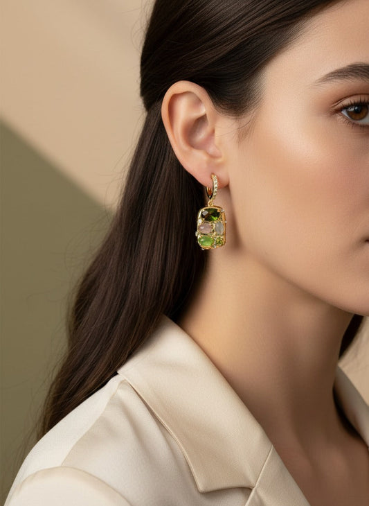 Golden  Gem Drop Earrings