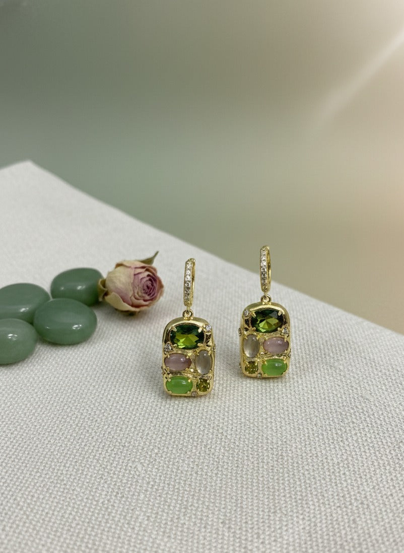 Golden  Gem Drop Earrings
