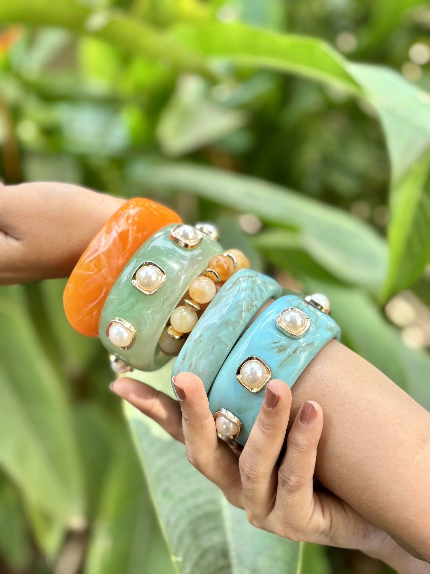 Turquoise Pearl Studded Statement Bangle