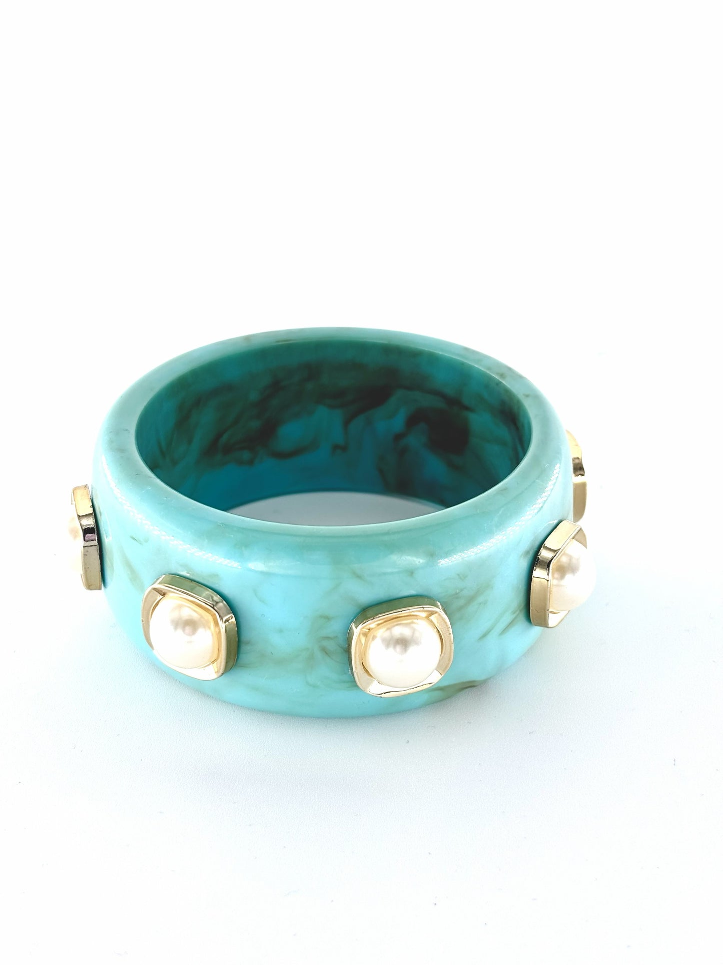 Turquoise Pearl Studded Statement Bangle