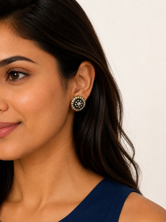 Vintage Oxidized Dual-Tone Round Stud Earrings