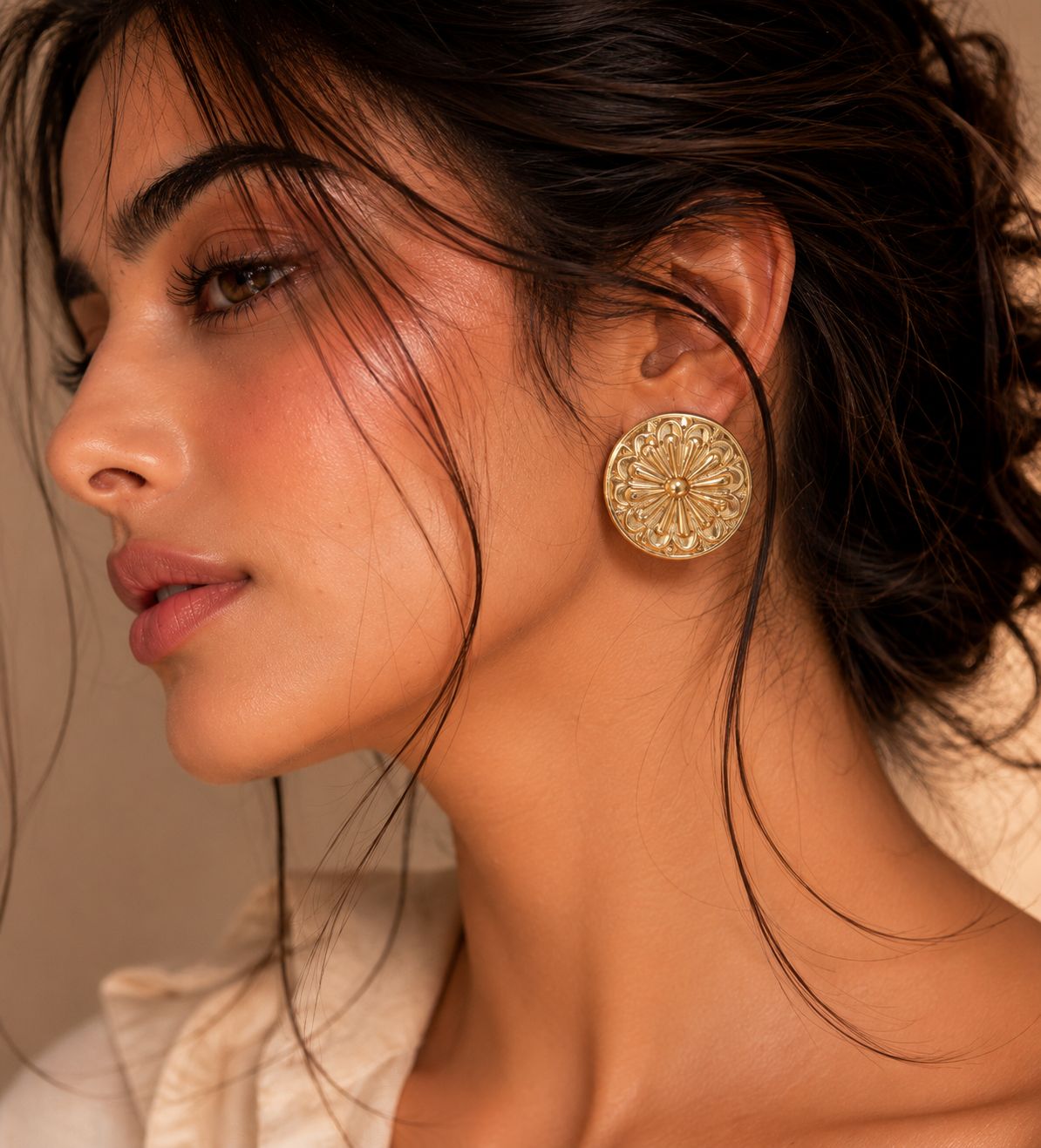 Vintage Floral Brass Stud Earrings
