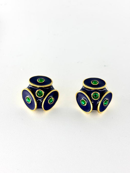 Royal Midnight Blue Geometric Korean Earrings