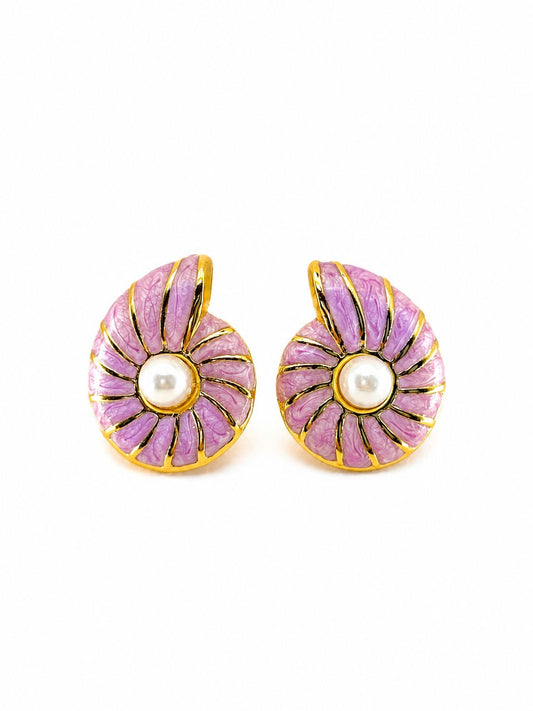 Pink Pearl Swirl Statement Stud Earrings