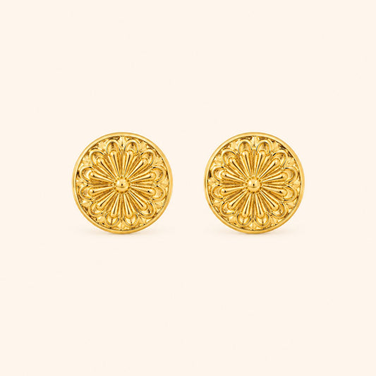 Vintage Floral Brass Stud Earrings