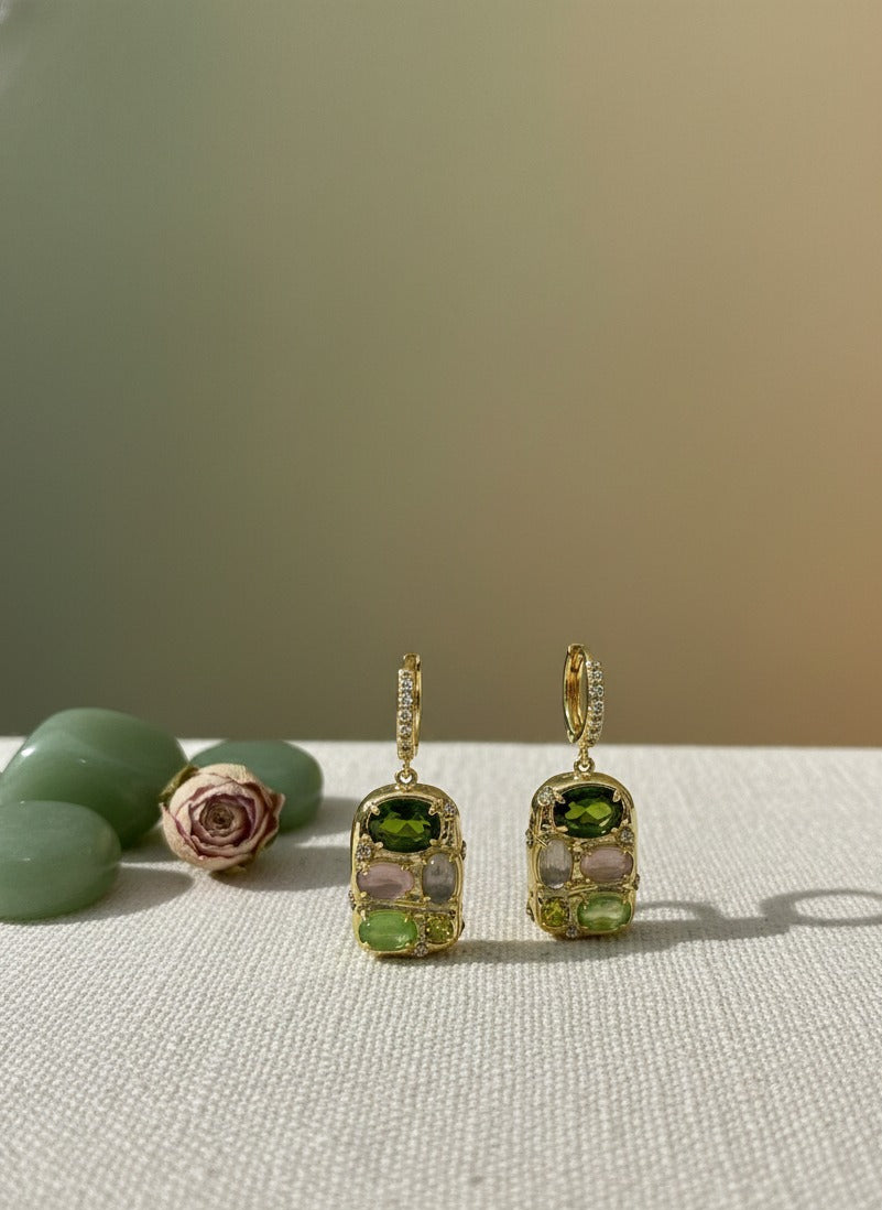 Golden  Gem Drop Earrings