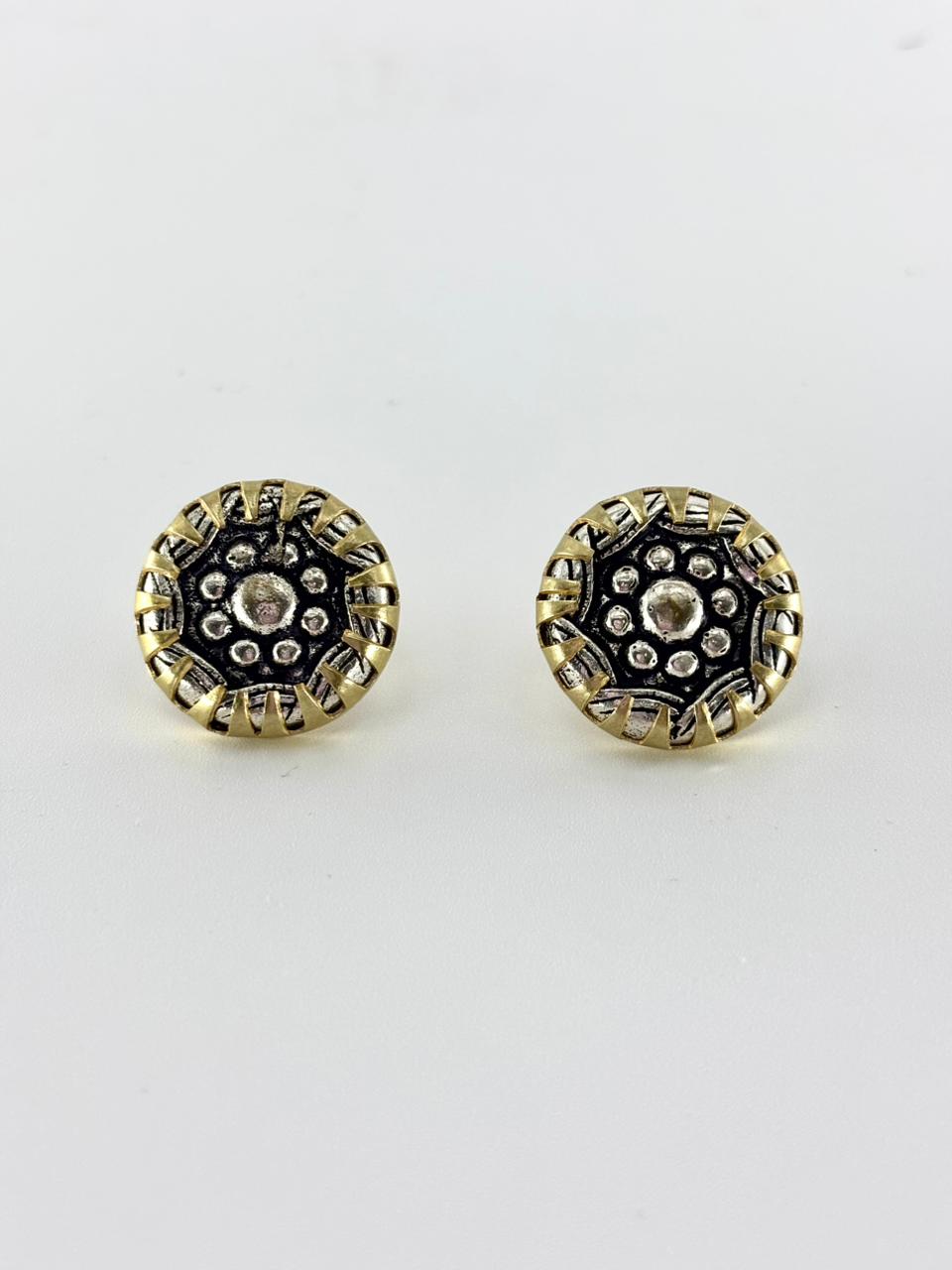 Vintage Oxidized Dual-Tone Round Stud Earrings