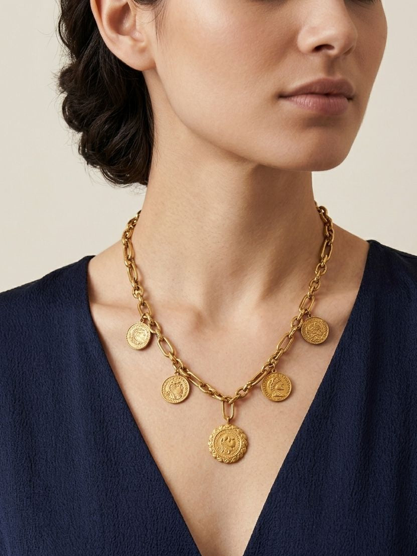 Vintage Coin Charm Gold Chain Necklace