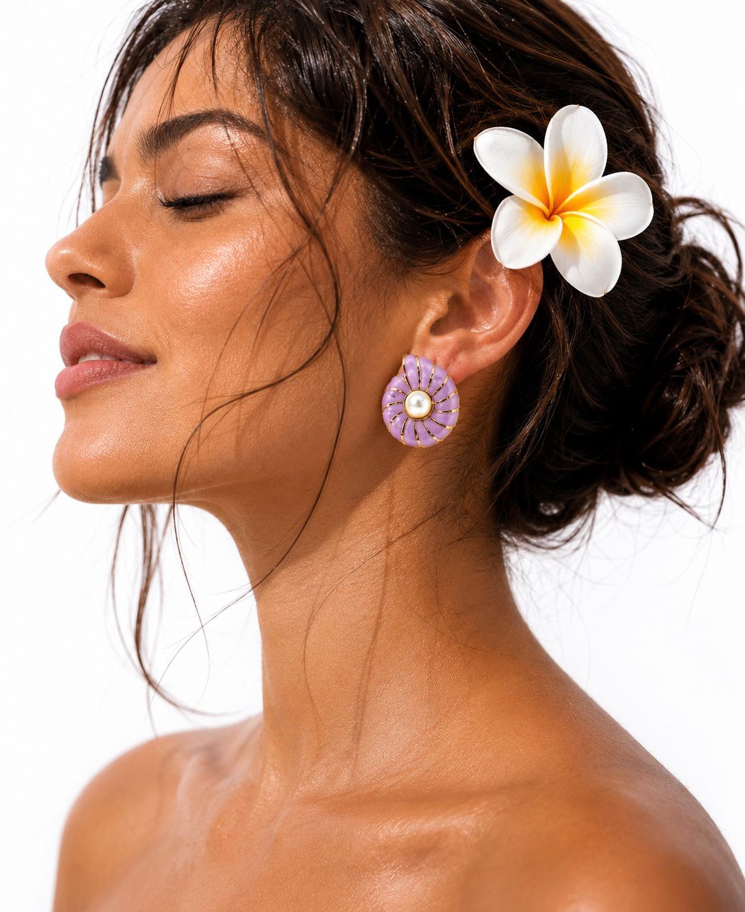 Pink Pearl Swirl Statement Stud Earrings